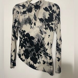 Black Baige abstract Floral Print Long Sleeve Top